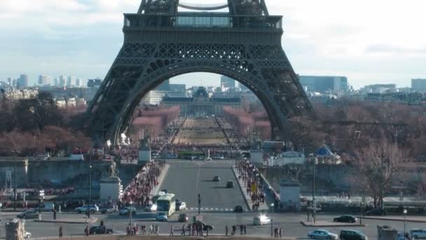 Defocused couple in evening Paris Eiffel Tower in background